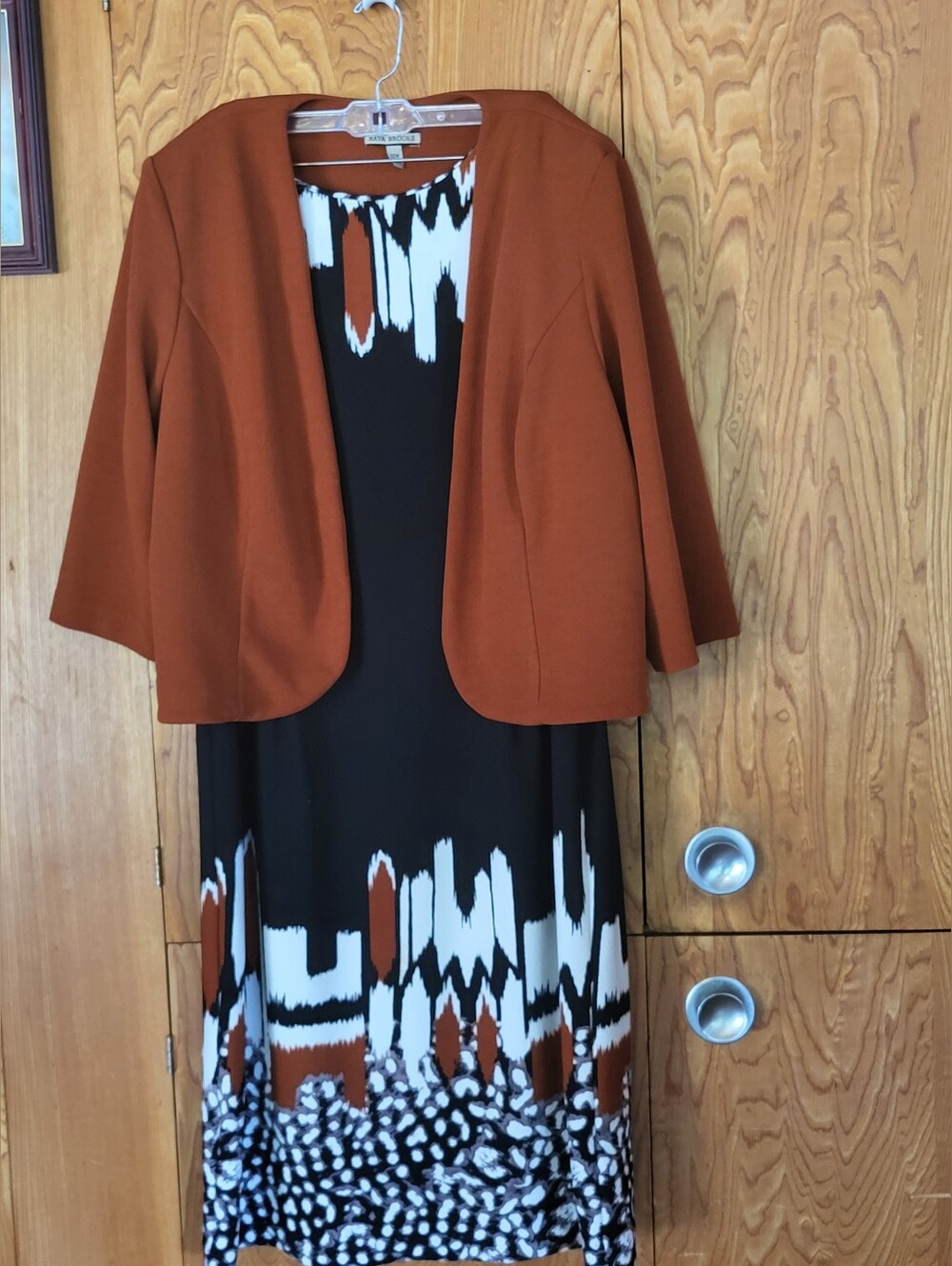 Maya Brooke Black And Burnt Orange Dress With Matching Jacket